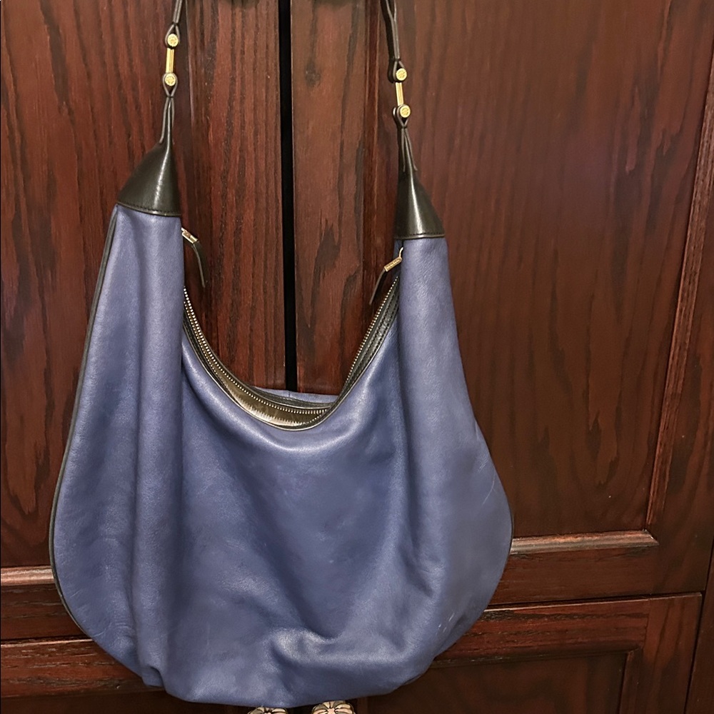 India Hicks Navy Leather Hobo Bag